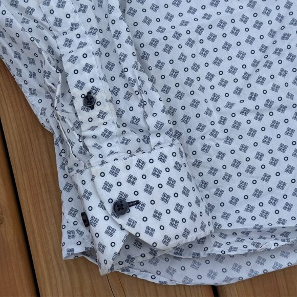 Toscano Fireze Dress Shirt Polka Dot Long Sleeve Button Up White Medium - Picture 3 of 7